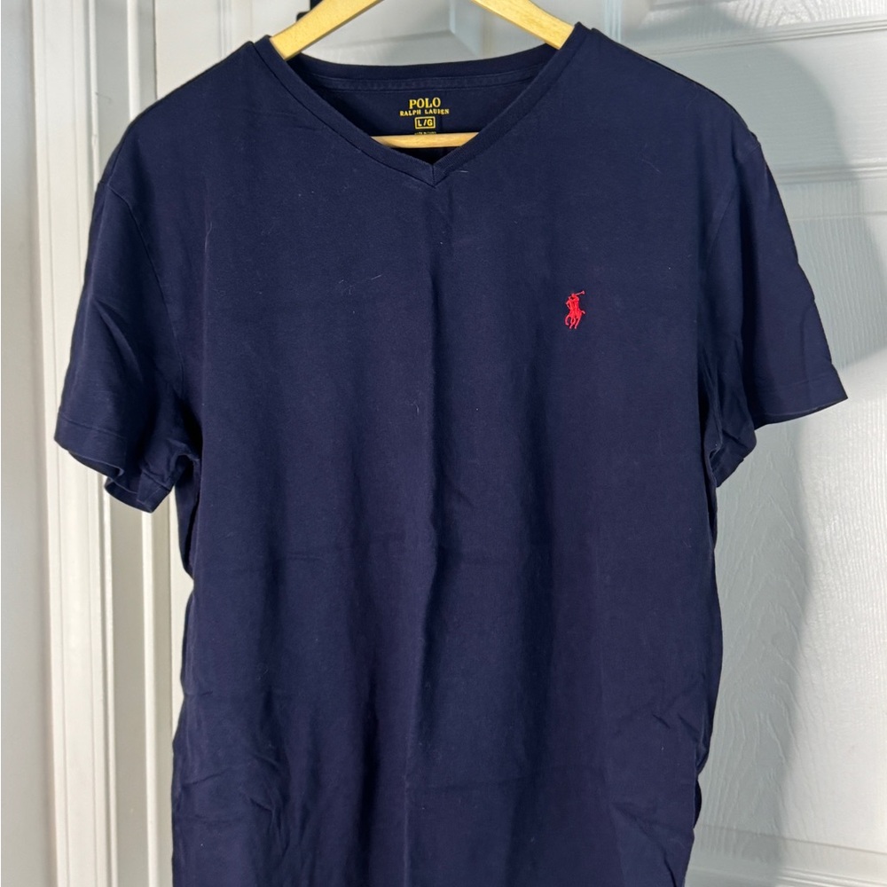 Polo Ralph Lauren Navy V‑Neck Tee w/ Red Pony Logo XL